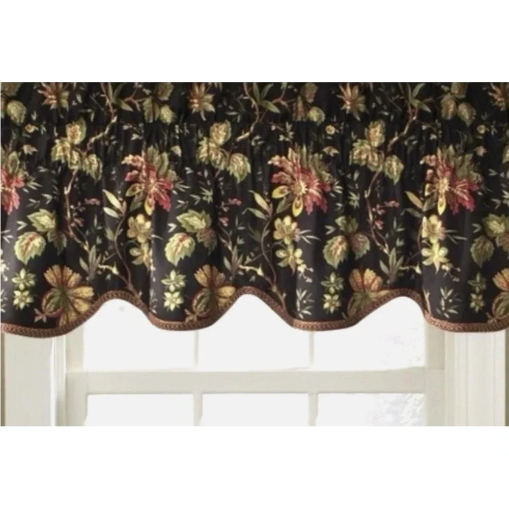 Waverly Felicite Noir Scallop Valance W/ Trim Black Floral 48